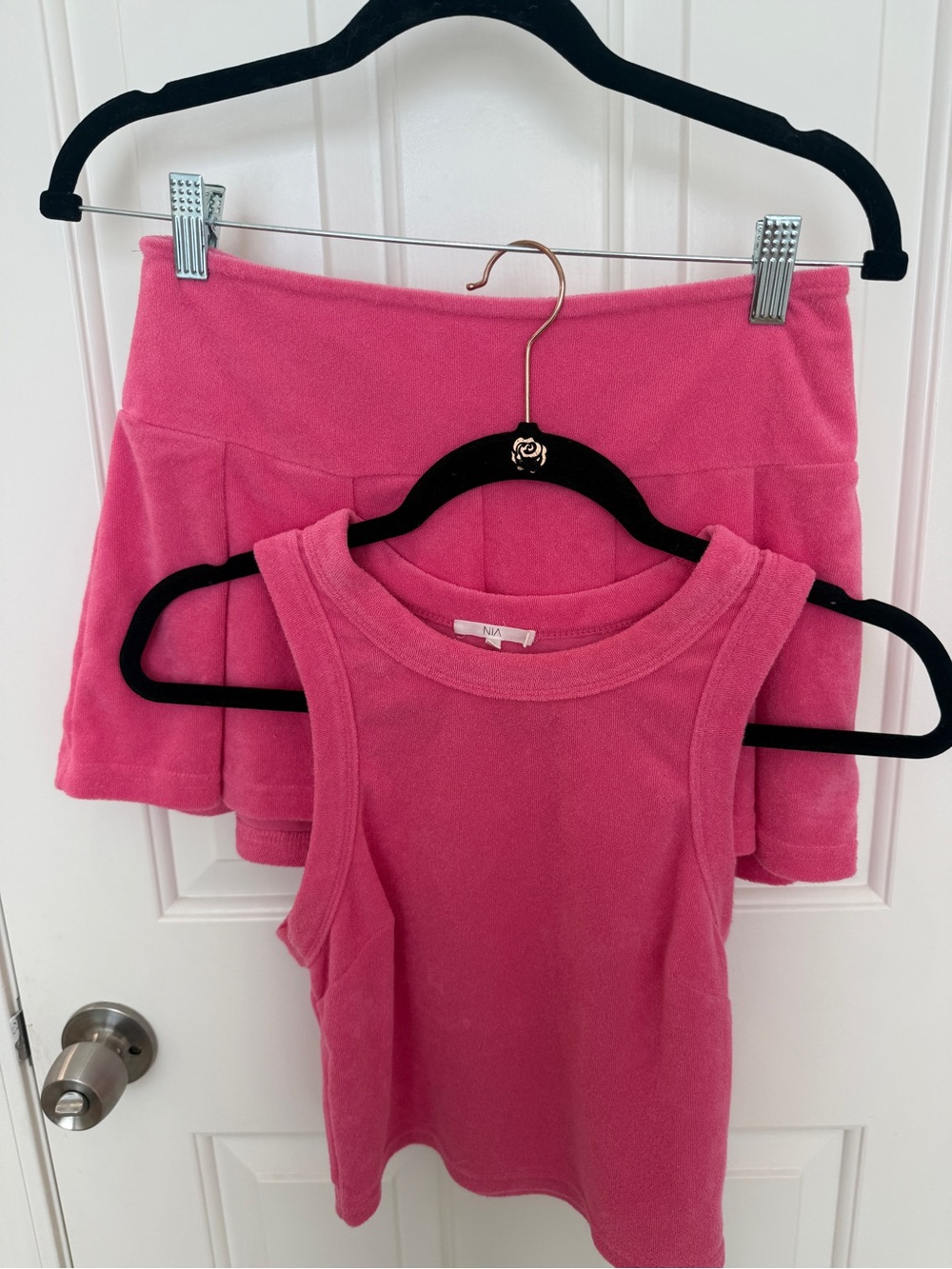 NIA | Terry Cloth Matching Set | Tank Top & Pleated Skort | Hot Pink | Small